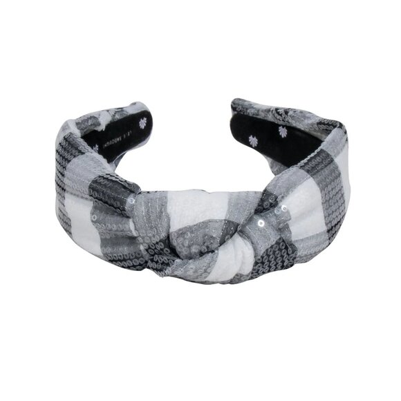 NWT Lele Sadoughi Gray Buffalo Sequin Check Knotted Headband - OS main image 5